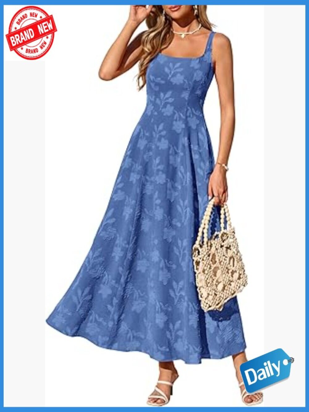 Sleeveless Square Neck Maxi Dress Flowy A-Line Wedding Guest Boho